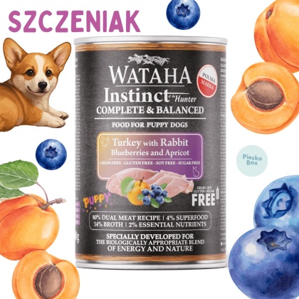 WATAHA Instinct PUPPY Indyk z Królikiem, Morelą i Borówką – Karma Mokra dla Szczeniąt 400g