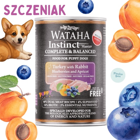 WATAHA Instinct 80% Puppy Indyk z Królikiem, Morelą i Borówką karma mokra dla szczeniąt 400g