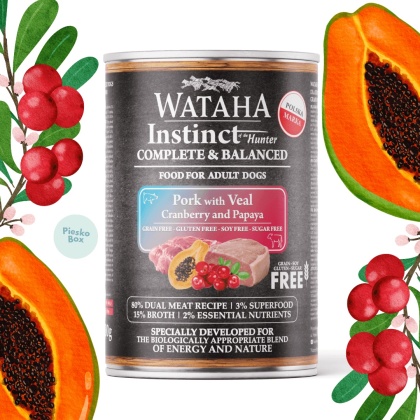 WATAHA Instinct Wieprzowina z Cielęciną, Papają i Żurawiną – Karma Mokra dla Psa 400g