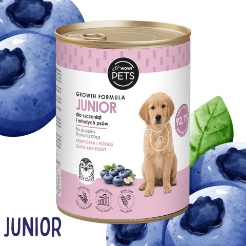 WOW!PETS Puppy & Junior Przepiórka z Pstrągiem - karma mokra dla szczeniąt 400g