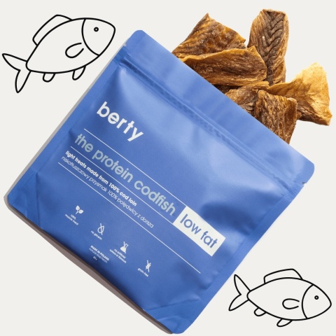 Berty The Protein Codfish Low Fat - naturalne niskotłuszczowe przysmaki dla psa ze 100% polędwicy dorsza