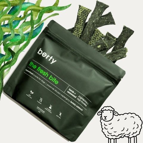 Berty The Fresh Bite 100g - suszone przysmaki z jagnięciny i alg morskich wspierające świeży oddech psa