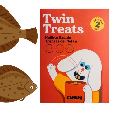 CANUMI Twin Treats Warkocze z Halibuta - naturalne gryzaki ze skóry halibuta dla psa w pieskobox