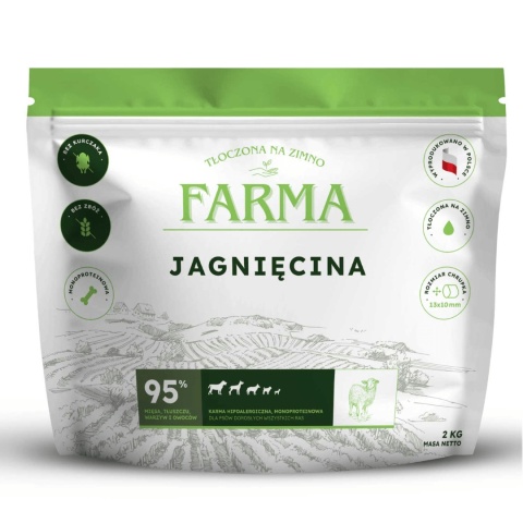 Farma Jagnięcina - sucha karma tłoczona na zimno dla dorosłych psów z  jagnięciny, probiotykiem i wspierająca stawy