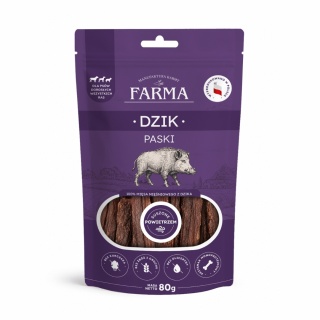 Farma Suszone Paski z Dzika - naturalne przysmaki dla psa 80g