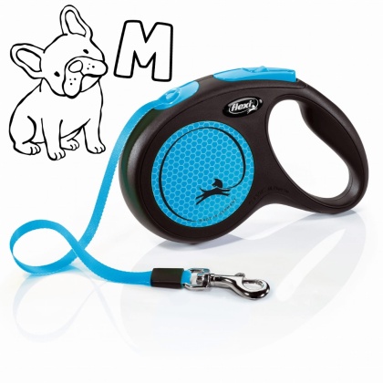 Flexi Classic Neon Blue M - smycz automatyczna z taśmą 5m dla psa do 25kg