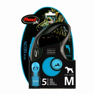 Flexi Classic Neon Blue M - smycz automatyczna z taśmą 5m dla psa do 25kg