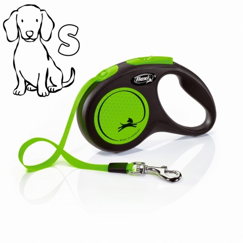 Flexi Classic Neon Green S - zielona smycz automatyczna z taśmą 5m dla psów do 15kg