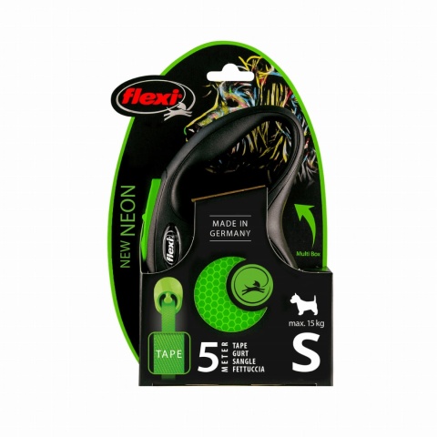 Flexi Classic Neon Green S - zielona smycz automatyczna z taśmą 5m dla psów pieskobox