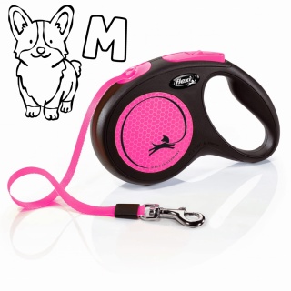 Flexi Classic Neon Pink M - smycz automatyczna z taśmą 5m dla psa do 25kg