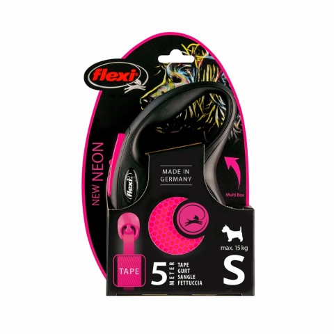 Flexi Classic Neon Pink - różowa smycz automatyczna z taśmą 5m, rozmiar S dla psów pieskobox