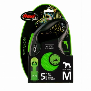 Flexi New Classic Neon Green M - smycz automatyczna z taśmą 5m dla psa do 25kg