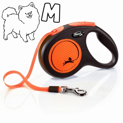 Flexi New Classic Neon Orange M - smycz automatyczna z taśmą 5m dla psa do 25kg