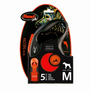 Flexi New Classic Neon Orange M - smycz automatyczna z taśmą 5m dla psa do 25kg