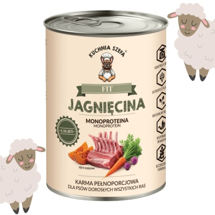 Kuchnia Szefa FIT Jagnięcina - Karma mokra z jagnięciną o obniżonej zawartości tłuszczu dla psa 400g