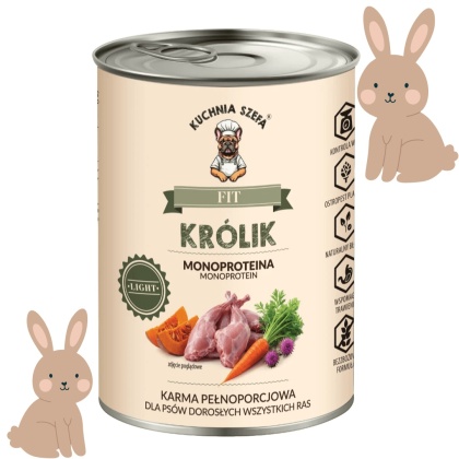 Kuchnia Szefa FIT Królik - Karma mokra z królikiem o obniżonej zawartości tłuszczu dla psa 400g