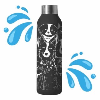 PETJOY - Czarna Butelka termiczna ze stali nierdzewnej z pieskami 500ml