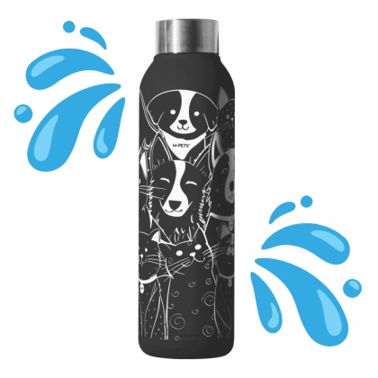 PETJOY - Czarna Butelka termiczna ze stali nierdzewnej z pieskami 500ml