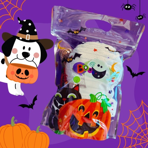 PieskoBox Halloweenowa Paczka Niespodzianka dla Psa - zestaw prezentowy w ozdobnej torebce z motywem Halloween