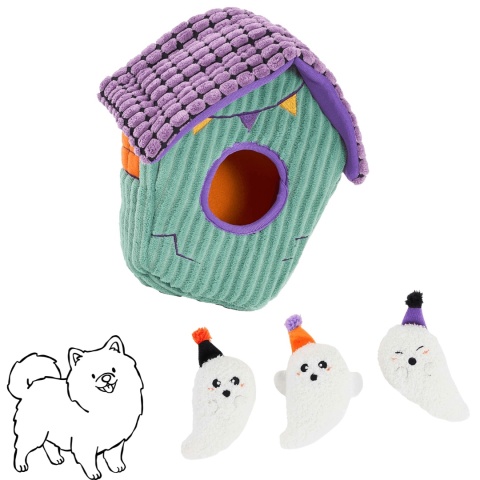 ZippyPaws Halloween Burrow Nawiedzony Dom - interaktywna zabawka dla psa z trzema piszczącymi duszkami