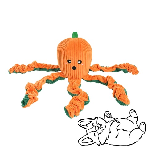ZippyPaws Halloween Dyniowa Ośmiornica - duży pomarańczowy pluszowy szarpak z piszczałką